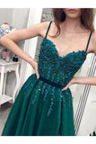 Charming A Line Tulle Spaghetti Straps Beading Prom Dresses Evening STKP6CP4ZJB