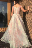 Luxury Off the Shoulder Sweetheart Pink Lace Appliques Prom Dress with STK20424