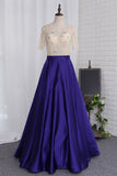 2024 A Line Prom Dresses Scoop Beaded Bodice Short P1RFDDLL