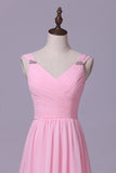 2024 Straps Bridesmaid Dresses A Line Chiffon With Ruffles PF2H8YNJ