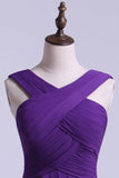 2024 V-Neck Bridesmaid Dresses A Line Chiffon With Ruffles P39RE1Q5