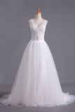 New Arrival Spaghetti Straps Wedding Dresses Sheath Lace & Tulle With Applique Court Train STKPRX2EKZH