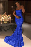 Sexy Mermaid Sequins Strapless Long Evening Dresses, Simple Prom STK20437