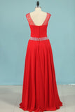 2024 Prom Dresses A Line Scoop Chiffon With Beads And Ruffles PSDSZY5C