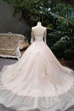 2024 New Arrival Pink Wedding Dresses Lace Up Long Sleeves With Appliques And Beading PMAS1FDB