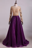 2024 Prom Dresses Scoop A Line With Applique And Beads Floor Length Long P1DFDZH6