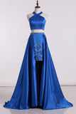 2024 Prom Dresses V Neck Two-Piece Satin PP3JL3RZ