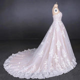 Ball Gown Strapless Wedding Dresses with Lace Applique, Lace Up Bridal Dress STK15071