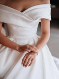 Ball Gown Off the Shoulder Satin White Sweetheart Wedding Dresses, Wedding Gowns STK15062