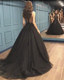 Sexy Ball Gown High Neck Black Tulle V Neck Sequins Party Dresses, Prom Dresses STK15594