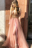 2024 Tulle Prom Dresses A Line V Neck With Beads And P7S6LDBX