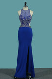 2024 Mermaid Prom Dresses Open Back Scoop With Beads PENFJ37F