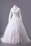 2024 Muslim Wedding Dresses A Line High Neck Tulle With Applique Court PLD4ZZFP