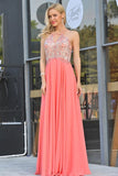 2024 A Line Spaghetti Straps With Beading Prom Dresses Chiffon Open PN487EZ2