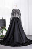 2024 New Arrival Prom Dresses V Neck Satin 3/4 Length Sleeves P2LF32EL