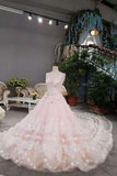 2024 Pink Wedding Dress High-End Tulle Scoop Lace Up With Beads PFKCLECG