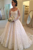 Amazing Long Sleeves Ball Gown Long Ivory Lace PH5GCBQE