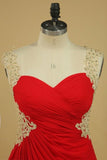 2024 A Line Prom Dresses Straps Chiffon With Applique And Beads Open P19BQKMS