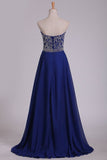 2024 New Arrival Sweetheart Beaded Bodice Floor Length Chiffon A Line Prom Dresses Dark Royal PHG8NE9C