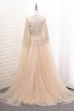 2024 Shiny A Line Prom Dresses Scoop Tulle With Beading & PX95R813