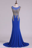 2024 Scoop Prom Dresses Mermaid Spandex With Applique PJJD2FC7