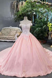 2024 New Arrival Satin Off The Shoulder Wedding Dresses Lace Up With Appliques P67GBN2Z