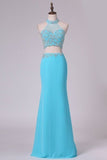 2024 Prom Dresses High Neck Chiffon Spandex With Beading P1YMT5KL