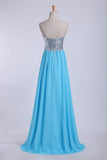 2024 Prom Dresses Scalloped Neckline Sequined Bodice Beaded Waistline With Shirring Chiffon Skirt