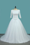 2024 Mid-Length Sleeves Scoop A Line Wedding Dresses Tulle PMTN4R7C