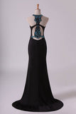 2024 Black Scoop Column Prom Dresses Chiffon With Rhinestones & Beads Sweep PJPPGZ2M