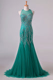 2024 Scoop Mermaid Tulle Prom Dresses Fully Beaded Bodice PE5HMCHL