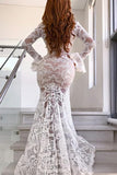 Long Sleeves Mermaid Lace V Neck Wedding Dresses with Slit, Wedding STK20423