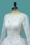 2024 Bateau Long Sleeves A Line Tulle Wedding Dresses With Applique P8EE41ME