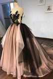 Black Lace V Neck A Line Tulle Formal Prom Dress Long Lace up Ball Gown Evening Dresses