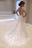 2024 New Arrival Mermaid/Trumpet V-Neck Tulle Wedding Dresses With Applique P9623872