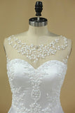 2024 A Line Scoop Wedding Dresses Satin With Beading PLM29JXD