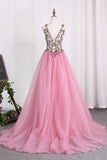 2024 Straps Prom Dresses A Line Tulle With Beading And P862L219