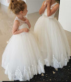 Princess Ivory Flower Girl Dresses with Lace Appliques, Cute Little Girl Dress STK15590