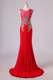 2024 Red Prom Dresses Scoop Mermaid Sweep Spandex With PBFD7R7E