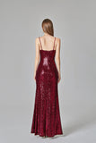 Spaghetti Straps Burgundy Prom Dresses Mermaid Sequins Party Dresses, Dance Dresses STK15412