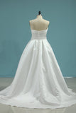 2024 Satin Strapless Beaded Waistline Wedding Dresses A PH1QK9E7