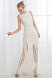 A-Line Jewel Ivory Scoop Satin Beading Tassel Sleeveless Appliques Dresses