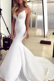 Elegant Lace Appliques V-Neck Backless White Sweetheart Spaghetti Straps Mermaid Wedding Dress