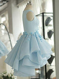 Sky Blue A-line Scoop Neck Satin Tulle Short Flowers Original Mini Dress Homecoming