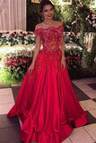 Off the Shoulder Beads Sequins Stretch Satin Cheap Long Red A-line Prom Dresses