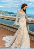 2024 White Lace Mermaid Deep V-Neck Backless Long Sleeve Wedding Dresses