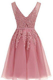 Short Dusty Rose Homecoming Dresses Lace Beads Tulle Appliqued Princess Hoco Dress