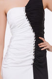 Mermaid Long Black and White Floor Length One Shoulder Beads Ruffles Prom Dresses