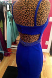 Royal Blue Scoop Mermaid Sleeveless Backless Beads Spandex Prom Dresses