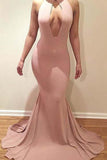 Mermaid Scoop Neck Sweep Train Jersey with Ruffles V-Neck Sleeveless Prom Dresses